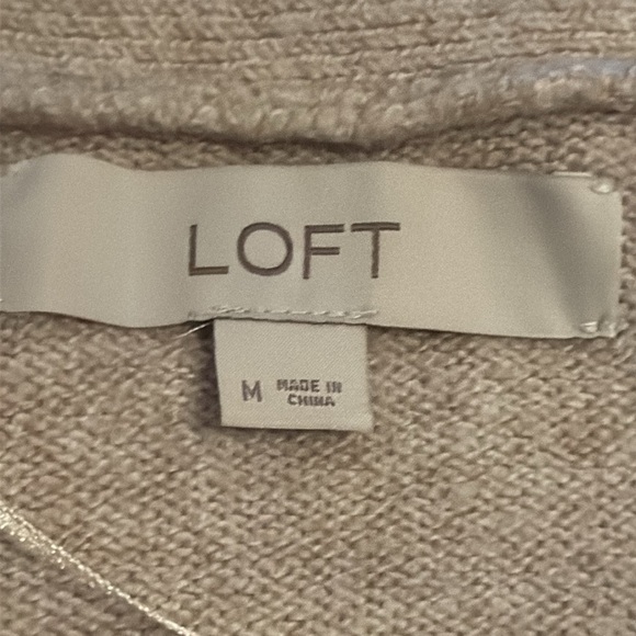 LOFT tan open front long cardigan sweater ribbed hem, collar and front sz M - Picture 4 of 6